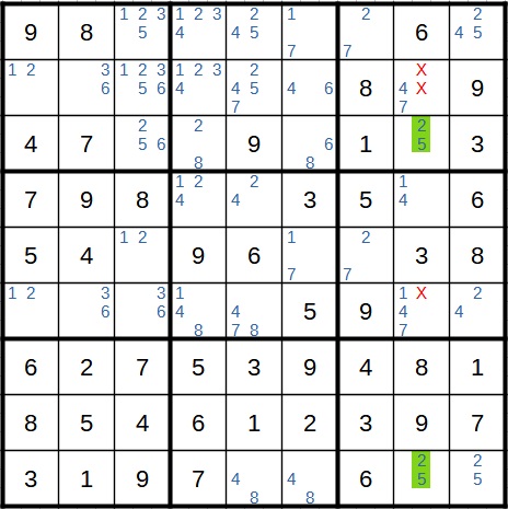 Sudoku Beispiel 1 Schritt 13 Zwilling